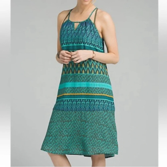 Prana Teal Boho Print Nari Keyhole Halter Dress - Picture 1 of 7